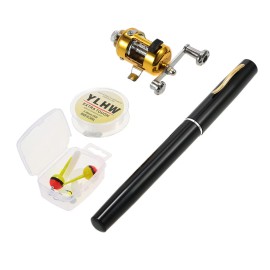 2 Sets Mini Fishing Rod Reel Combo Aluminum Alloy & Fiberglass Pen Fishing Rod