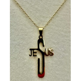 Gold Plated Stainless Steel Jesus Cross Pendant With 20 Inch Gold Necklace