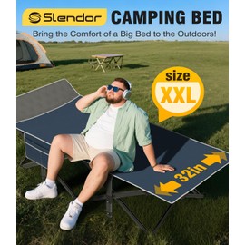 Slendor XXL Camping Cot, Oversized Camping Bed, 79" L x 32" W x 19" H Sleeping Cot with Mattress, Carry Bag, Camp Cot Bed for Travel, Guest, Support 900lbs, Blue Cot+ Blue Pad