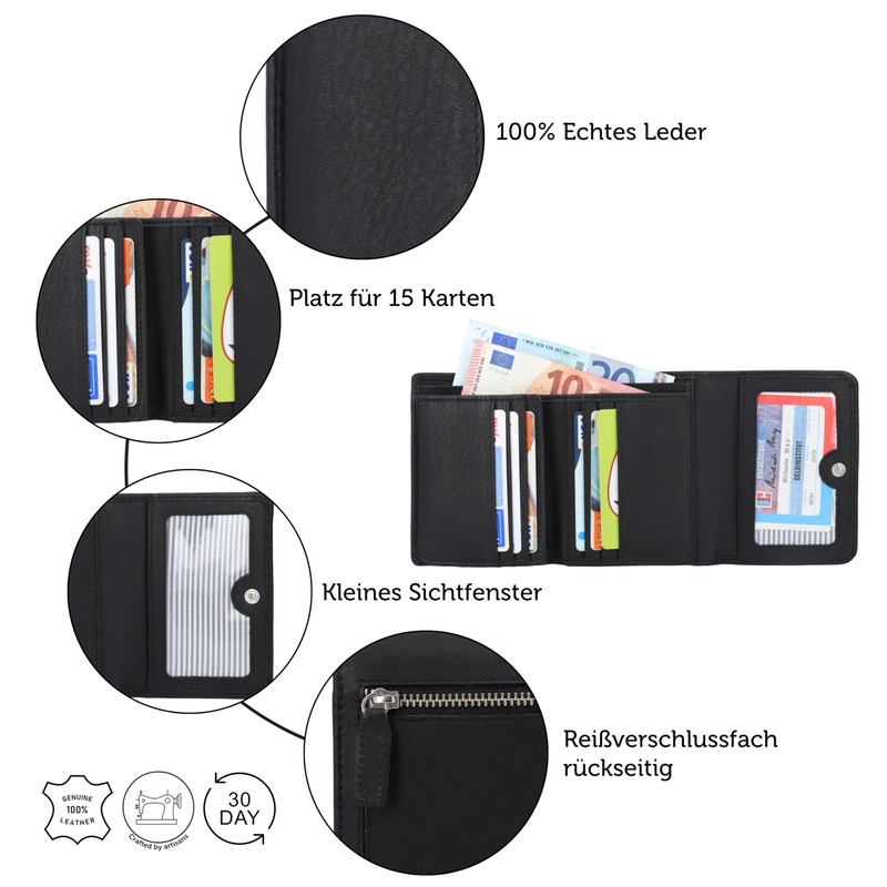 Gusti Marely Women's Leather Wallet, black, Retro