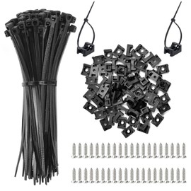 Pack of 120 Cable Tie Holders, Cable Ties Set with 120 Screws, Cable Holder Screwable Cable Tie Fastening, Black Nylon Saddle Holder Cable Management, Cable Clamps for Home Office