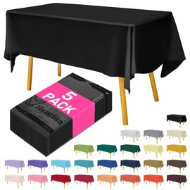 Hereisa Disposable Plastic Tablecloth Black 54x108 Inch, 5-Pack Waterproof Rectangular Table Cover for Parties, Picnics, Dining Protection