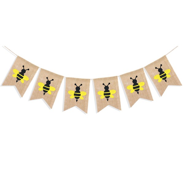 Uniwish Bumblebee Banner Happy Bee Day Decorations Garland Baby Shower Birthday Party Supplies Vintage Rustic Burlap Hanging Bunting