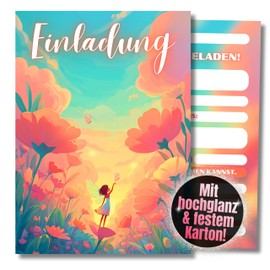 HIDEBLOOM I Fairy Invitation Cards Birthday Girl I Pack of 12 I DIN A6 (10.5 cm x 14.8 cm) I Invitation Children's Birthday I Children's Party I Invitation Cards Fairy Elf I Teens Postcards
