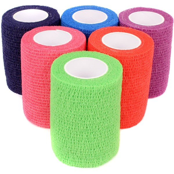 Ever Ready First Aid Self Adherent Cohesive Bandages 3" x 5 Yards - 6 Count, Rainbow Colors