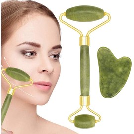 Pack of 2 Jade Roller and Gua Sha Jade Roller Face Roller for Face and Mask Brush Face Massager Face Massager Skin Care for Face Eyes Neck Balancing Firming Massage