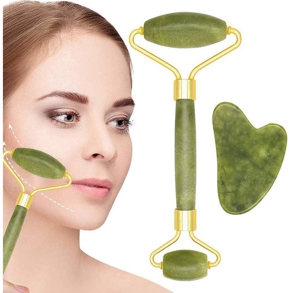 Pack of 2 Jade Roller and Gua Sha Jade Roller