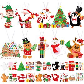 Dianelhall 50 Pcs Christmas Crafts Kits for Kids Christmas Arts and Crafts DIY Christmas Ornament Kit with Christmas Craft Stickers Make Your Own Christmas Craft Projects for Holiday Xmas Party Favors