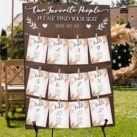 OurWarm Wedding Seating Chart with Easel Display Stand, Rustic Seating Chart for Wedding Reception Display, Please Find Your Seat Wooden Seating Chart Board for Baby & Bride Shower Wedding Sign Decor