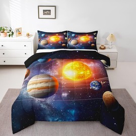Erosebridal Solar System Bedding Set Queen Galaxy Space Comforter Set for Kids Boys Toddler Outer Space Room Decor Nebula Planets Orbit Comforter Celestial Universe Stars Quilt Duvet 2 Pillowcases