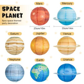 GIDWRIY Pack of 8 Paper Lanterns Planets for Hanging, Lampshade Planets Decoration Hanging, Solar System Planets Polystyrene Balls, Lantern Space Decoration Children's Room, Space Decoration, Solar