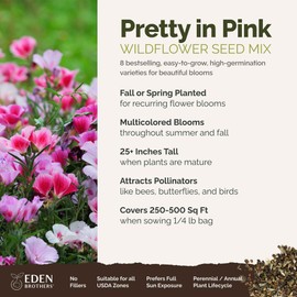 Eden Brothers Pretty in Pink Wildflower Mixed Seeds for Planting, 1/4 lb, 120,000+ Seeds with Candytuft, Rose Mallow | Attracts Pollinators, Plant in Spring or Fall, Zones 3, 4, 5, 6, 7, 8, 9, 10
