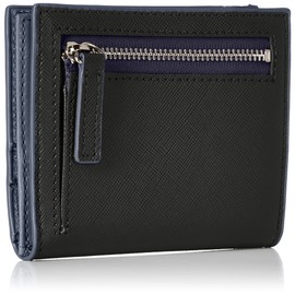Kangol Bifold Wallet, Metal Logo, Luxury Square Grain Cow Leather, Bi-Color, Side Opening, Bill Compartment, Black