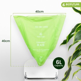 Biofuture 100% Compostable Food Waste Bags, 6L-50L Biodegradable Food Caddy Liners, Eco-Friendly Food Recycling Bags for Kitchen, Perfect for Composting and Waste Disposal (75 Pack, 6 Litres)