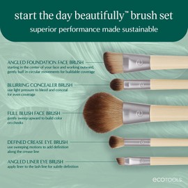 EcoTools, Start The Day Beautifully Kit, Set de Brochas para Maquillaje, Colección de Brocha Cosmética, 5 piezas, Modelo 1606