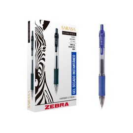 Zebra Rollerball, Pluma Sarasa, Punto Mediano 0,7 mm, Tinta Gel Color Azul, Caja con 12 piezas