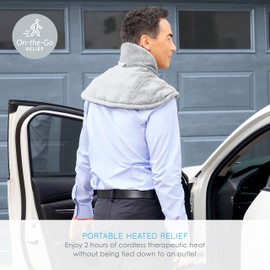 Pure Enrichment PureRelief Cordless Neck and Shoulder Heating Pad - 4 Heat Settings, 2-Hour Portable Use, 3 lbs of Weighted Pressure, Magnetic Closures, Soft Micromink, & Universal Fit Wide Collar