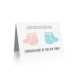 Wee Blue Coo CARD GREETING NEW BABY TWINS 20 FINGERS TOES CL1600