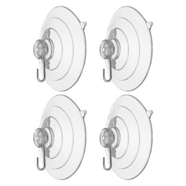 HARFINGTON 4pcs Suction Cup Hooks 2.68" Powerful Vacuum Suction Shower Hooks Waterproof Reusable Wreath Cup Bathroom Hook Load 6.6 lbs for Kitchen Restroom Window Wall Glass Door, Clear