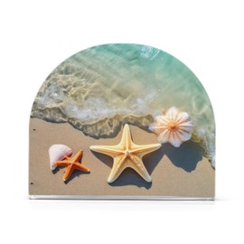 Kigai Summer Beach Starfish and Seashell Napkin Holder for Table,Freestanding Tissue Dispenser Paper Napkin Holders for Kitchen Dining Room Table Decor