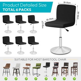 Zinueen Set mit 6 Bezügen für Hochstuhl, Bar, Esszimmer, abnehmbarer und waschbarer Barhocker, dehnbarer Bezug für Hochstuhl drehbar (schwarz, 6 Stück)