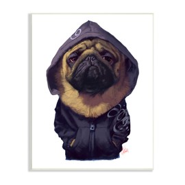 Stupell Industries Pug in Street Wear Urban Fashion Moody Dog, Designed by Thomas Fluharty Wall Plaque, 13 x 19, Multi-Color