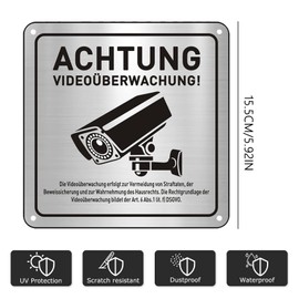 Video Surveillance Sign, Camera Surveillance Sign, Sticker Video Surveillance Sign, Video Surveillance Private Property, Warning Sign for Indoor and Outdoor Use (15 x 15 cm), Pack of 2