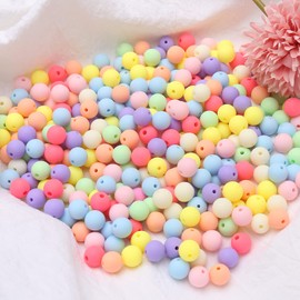 HERZWILD 300pcs Mixed Colourful Beads,12mm Acrylic Round Loose Beads, Opaque Pastel Colors Beads for DIY Jewelry Making Art Craft (12mm)