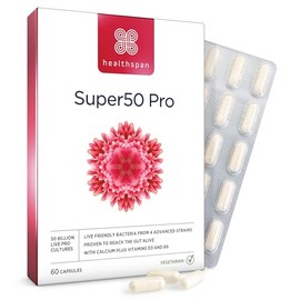 healthspan Healthspan Super50 Probiotic | Gut Health | with Vitamin D3 | 50 Billion Live Probiotic Cultures | Vitamin B6 | Calcium | Vegetarian (60 Capsules)