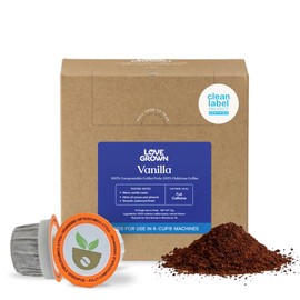 Love Grown Plastic-Free Coffee Pods, 100% Arabica Single-Serve Cups, Compostable, Non-GMO - Compatible with Keurig Coffee Pods Machines and K-Cup Brewers, Vanilla Flavor, Box of 15