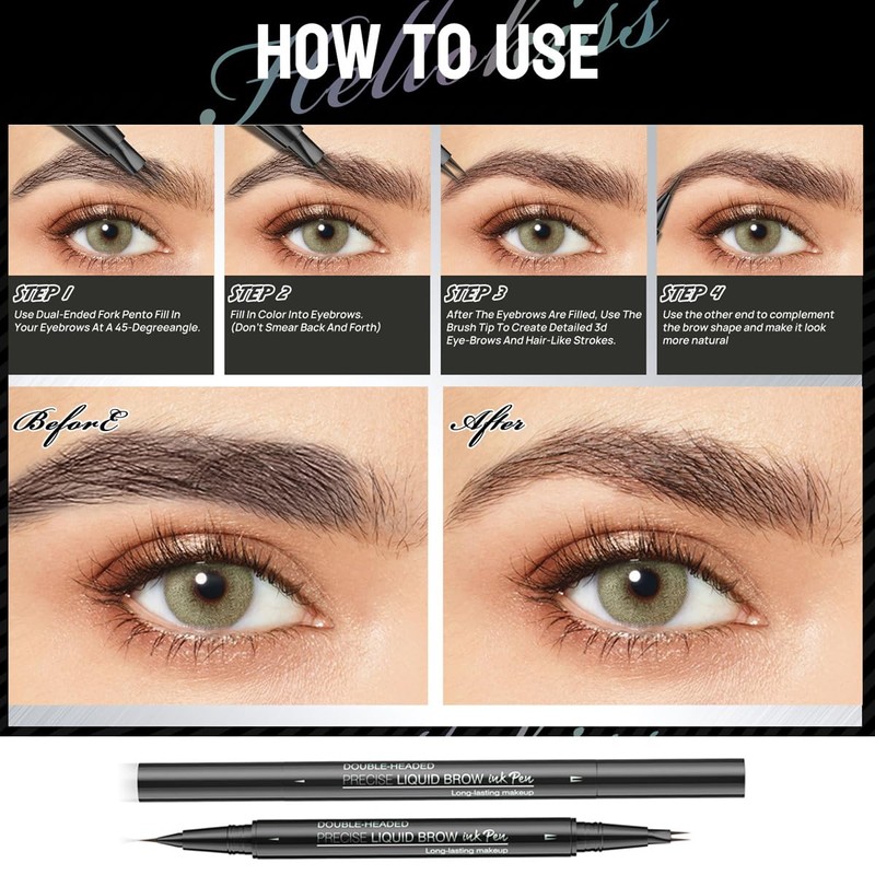 2-Tip Eyebrow Pen, Eyebrow Pencil Dual-Ended Microblading Eyebrow Pen with