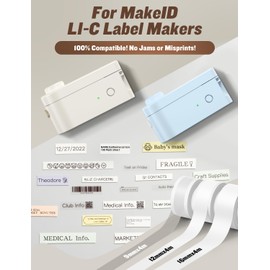 MakeID L1-C Label Maker Tape Refills, 3 Rolls 16mm x 4m (0.63" x 13'), Continuous Thermal Laminated Label Tape Replacement, Waterproof, Self-Adhesive