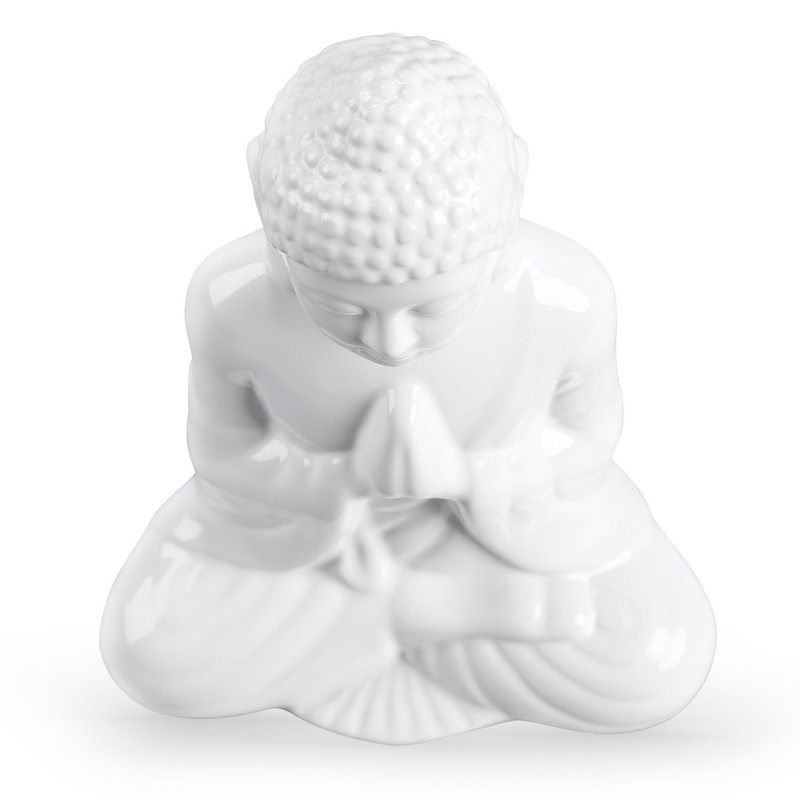 FORLONG Ceramic Praying Buddha Figurine, Serene Medium Statue （11 Inches