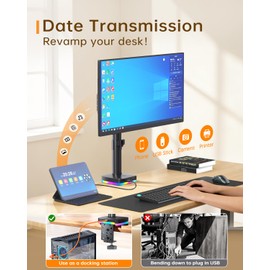 RGB Single Monitor Stand with USB Hub, Desk Mount for 13-27 Inch Screens, 1 USB-C & 2 USB Ports for Charging & Data Transfer, Adjustable VESA Monitor Mount, Height Tilt Swivel Rotation, Up to 17.6lbs