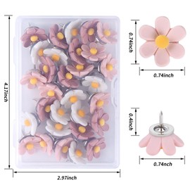 Flower Push Pins,30pcs Push Pins for Cork Board Pink Decorative Thumb Tacks Cute Push Pins for Cork Board Fun Thumb Tacks Decorative for Photo Wall, Feature Wall,Map, Bulletin Board, Office or Home
