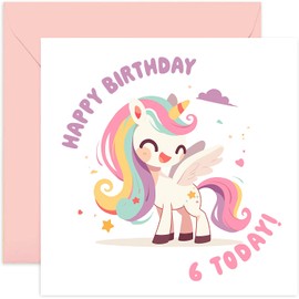 6th Birthday Card for Girls - Cute Unicorn Birthday Card for Her - Children Kids Happy Birthday Card Age 6 Year Old Girl - Girls Sixth Birthday Gifts - Daughter, Niece, Granddaughter
