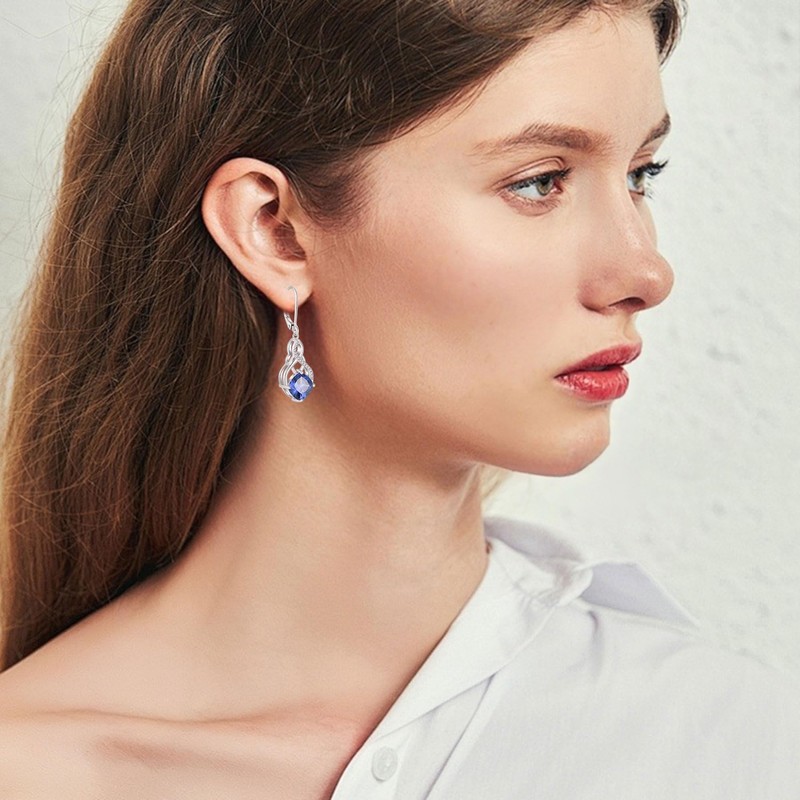 Rocayi Princess Cut Leverback Dangle Drop Earrings 925 Sterling Silver