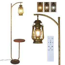 Hsyile Floor Lamp for Living Room Bedroom with Table and Shelves Retro Horse Lantern Floor Lamp with Remote Dimmable Farmhouse Standing Lamp (Bronze)