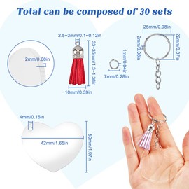 SOFPLATE 30 Sets DIY Keychain Making Kit Heart Keychain Blanks Acrylic Keychain Blank with Tassel Key Rings Jump Rings Component Accessories for Jewelry Making Supplies DIY Key Chains Vinyl Crafting