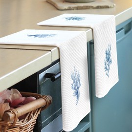 shiviody Ocean Coral Kitchen Towels - Coastal Summer Dish Towels, Nautical Sea Coral Decorative Absorbent Dishcloths Hand Towel Set of 2 for Beach House Bathroom Decor 16x24 Inches