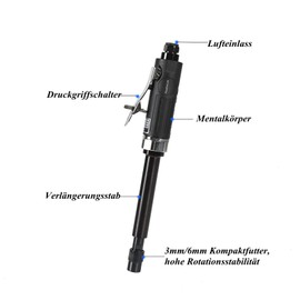 Extra Long Extension 6 mm and 3 mm Straight Compressed Air Rod Grinder, High Speed Compressed Air Rod Grinding Tool with Extended Long Shaft