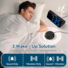 Netzu Loud Alarm Clock for Heavy Sleepers, Vibrating Alarm Clock with Bed Shaker, RGB Led Display, Dual Alarm, 5 Dimmers, 4 Volumes, Bedside Clocks for Hearing Impaired Elderly Teens (Black)