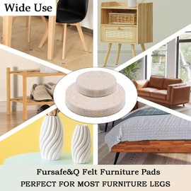 Fursafe&Q Felt Furniture Pads for Hardwood Floors, Self Adhesive Chair Felt Pad - Furniture Feet Floor Protectors, Furniture Sliders Protect from Nicks, dents and Scratches, Reduce Noise, Round