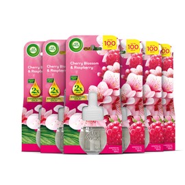 Air Wick Cherry Blossom & Raspberry Liquid Electrical Single Refills 6x19ml, Lasts for up to 100 days, Air Freshener
