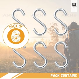 AKH Robuste Edelstahl-Camping-S-Haken | 6 Stück | Große Markisen-Zelthaken für Outdoor-Ausrüstung, Kochgeschirr & Aufbewahrung – langlebige S-förmige Aufhängehaken für Wohnwagen, Garten, Vorhänge