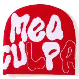 DadaFash Beanie Y2k Hat MEA Culpa Graphic Beanies Design Winter Warm Hats Knit Skull Cap for Men Women, Red White