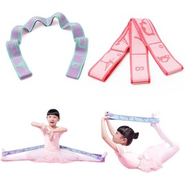 2 Pcs Stretching Strap for Kids Dancing,Elastic Yoga Stretch Strap,8 Loops Stretching Strap Mainly used for Dance,Pilates,Yoga & Gymnastics Exercise for Children (Pink+Purple)