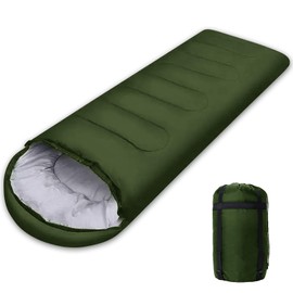 Petgin Envelope Camping Sleeping Bag Warm & Cool Weather, Lightweight, Waterproof, Backpacking Camping Sleeping Bag for Adults & Kids, Compact Camping Essentials Gear Accessories Hiking-Army Green