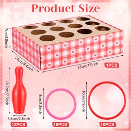Leitee 33 Pcs Valentine Bottle Toss Game Bowling Set Red White Heart Box 12 Plastic Bowling Pins 20 Throw Toss Ring for Valentine's Day Party Backyard Outdoor Indoor Yard Activity Carnival Game