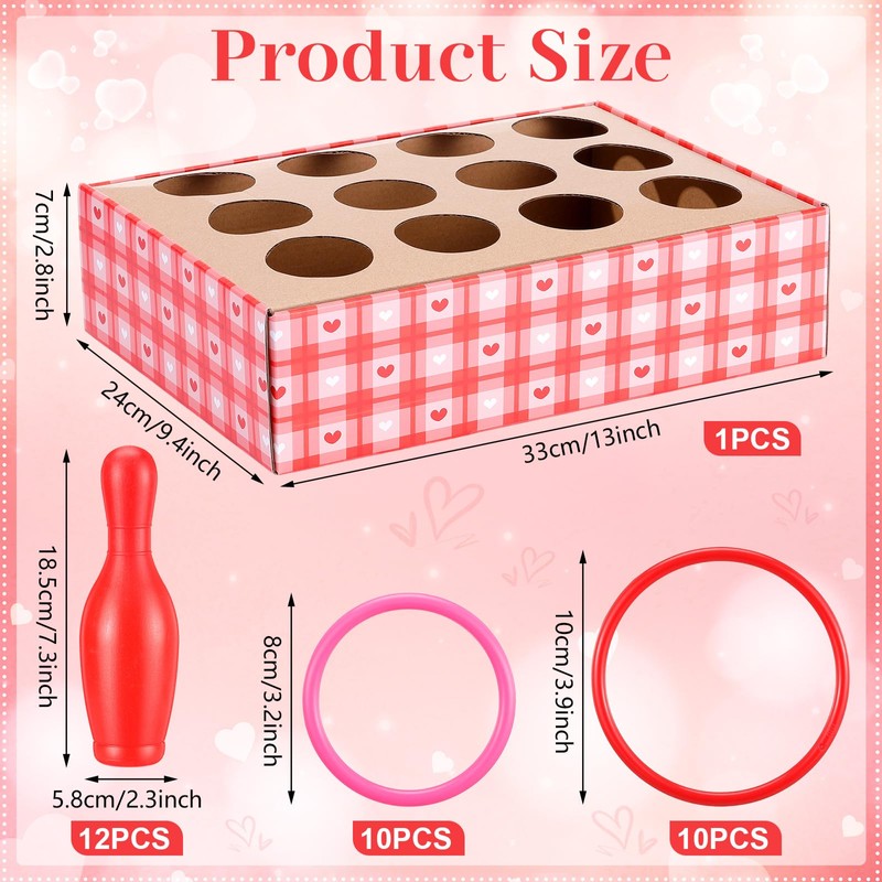 Leitee 33 Pcs Valentine Bottle Toss Game Bowling Set Red